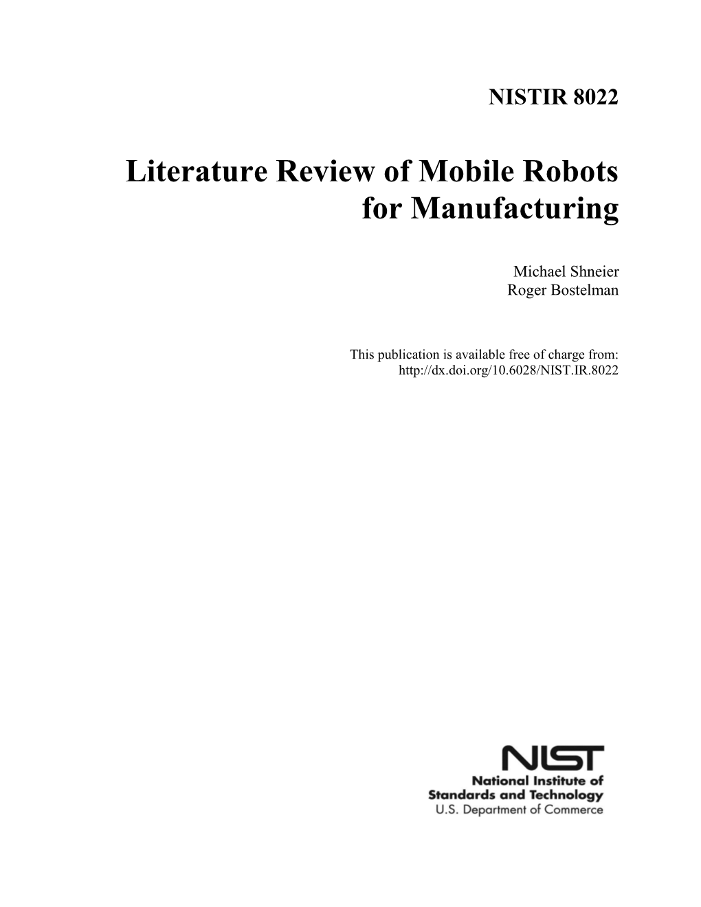 Literature Review of Mobile Robots for Manufacturing