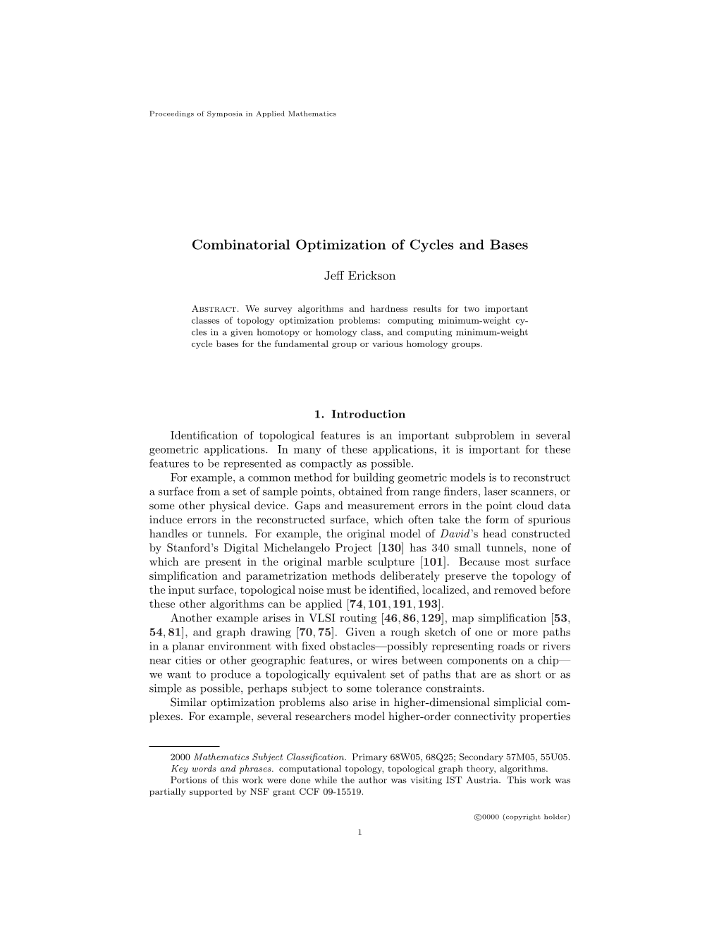 Combinatorial Optimization of Cycles and Bases