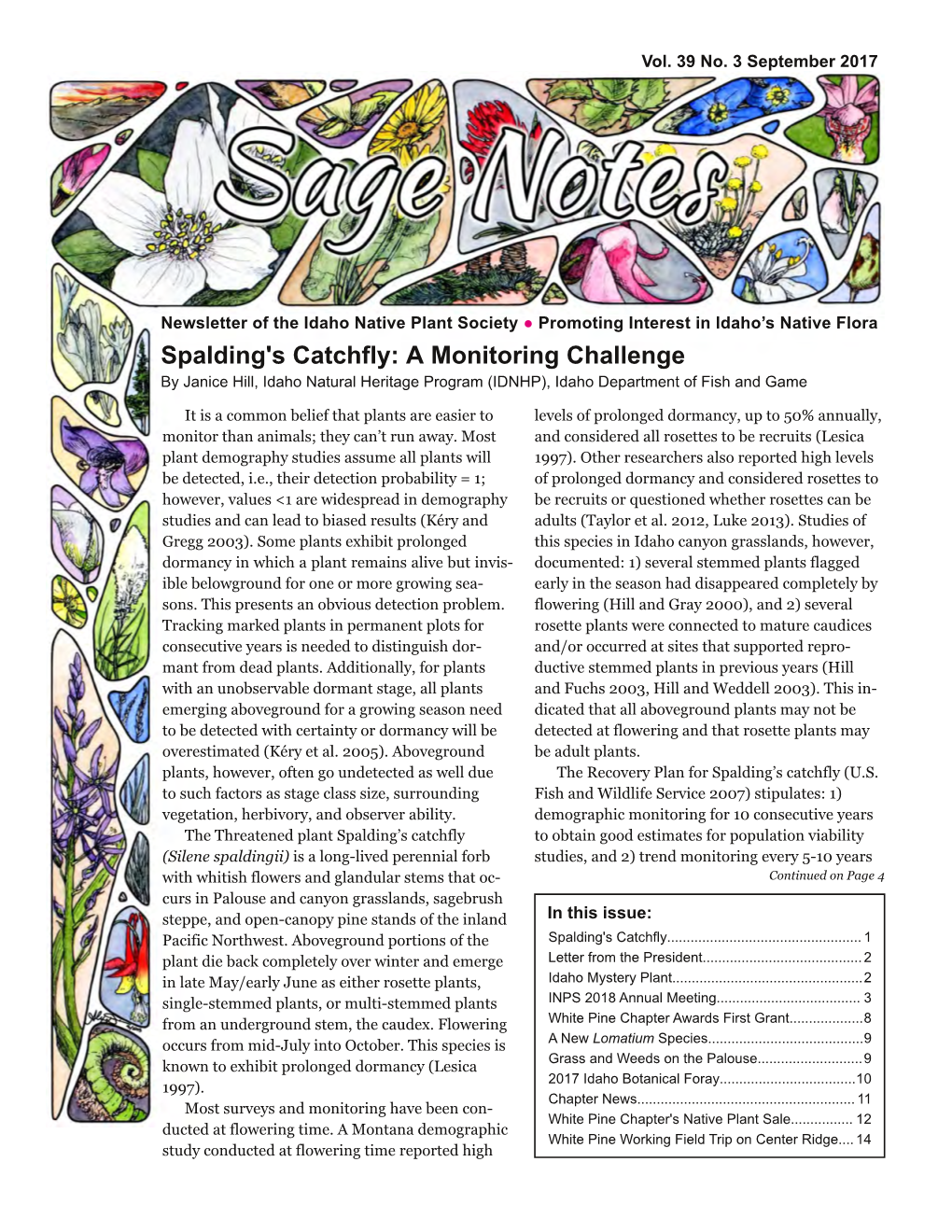 Spalding's Catchfly: a Monitoring Challenge by Janice Hill, Idaho Natural Heritage Program (IDNHP), Idaho Department of Fish and Game