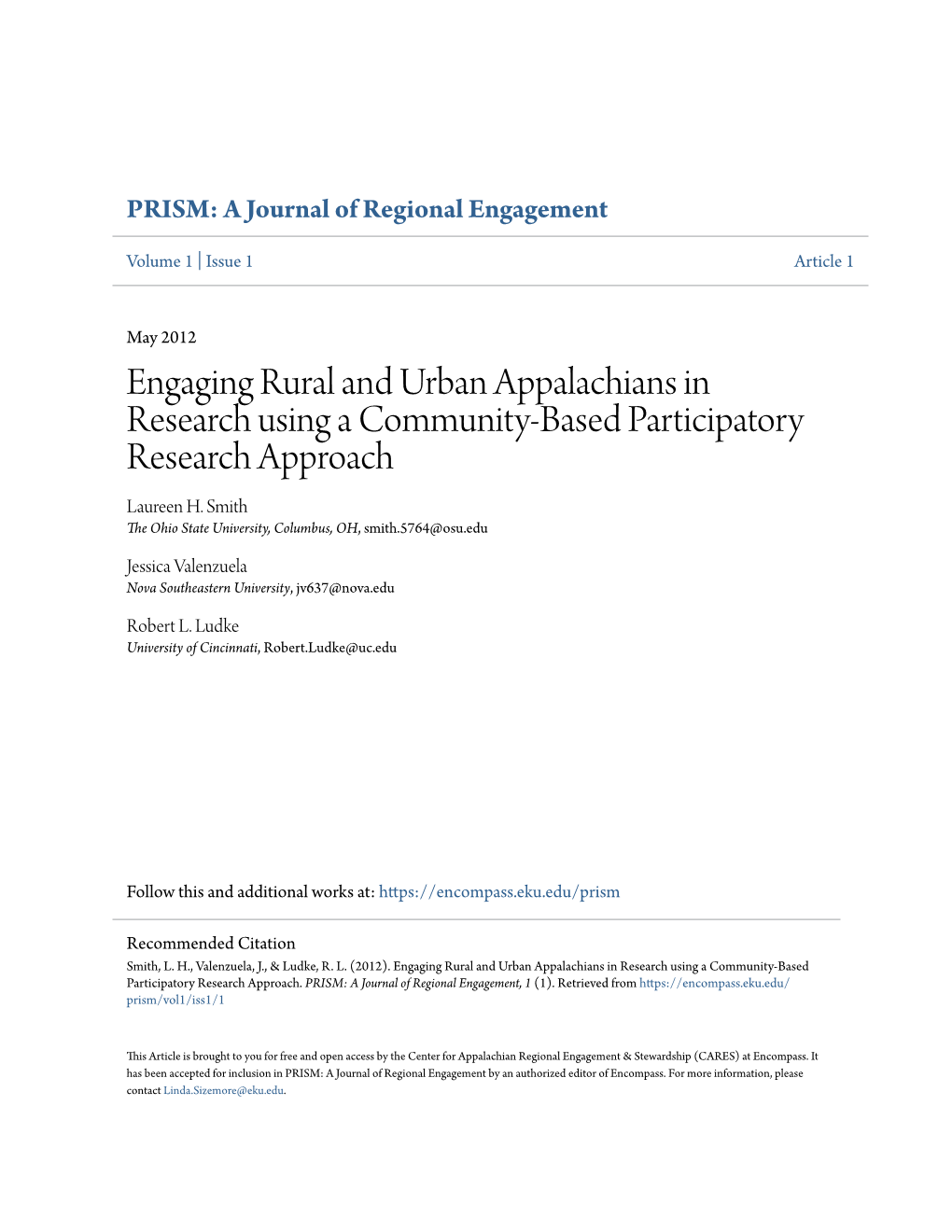 Engaging Rural and Urban Appalachians in Research Using a Community-Based Participatory Research Approach Laureen H
