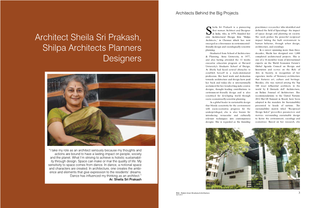 Architect Sheila Sri Prakash, Shilpa Architects Planners Designers