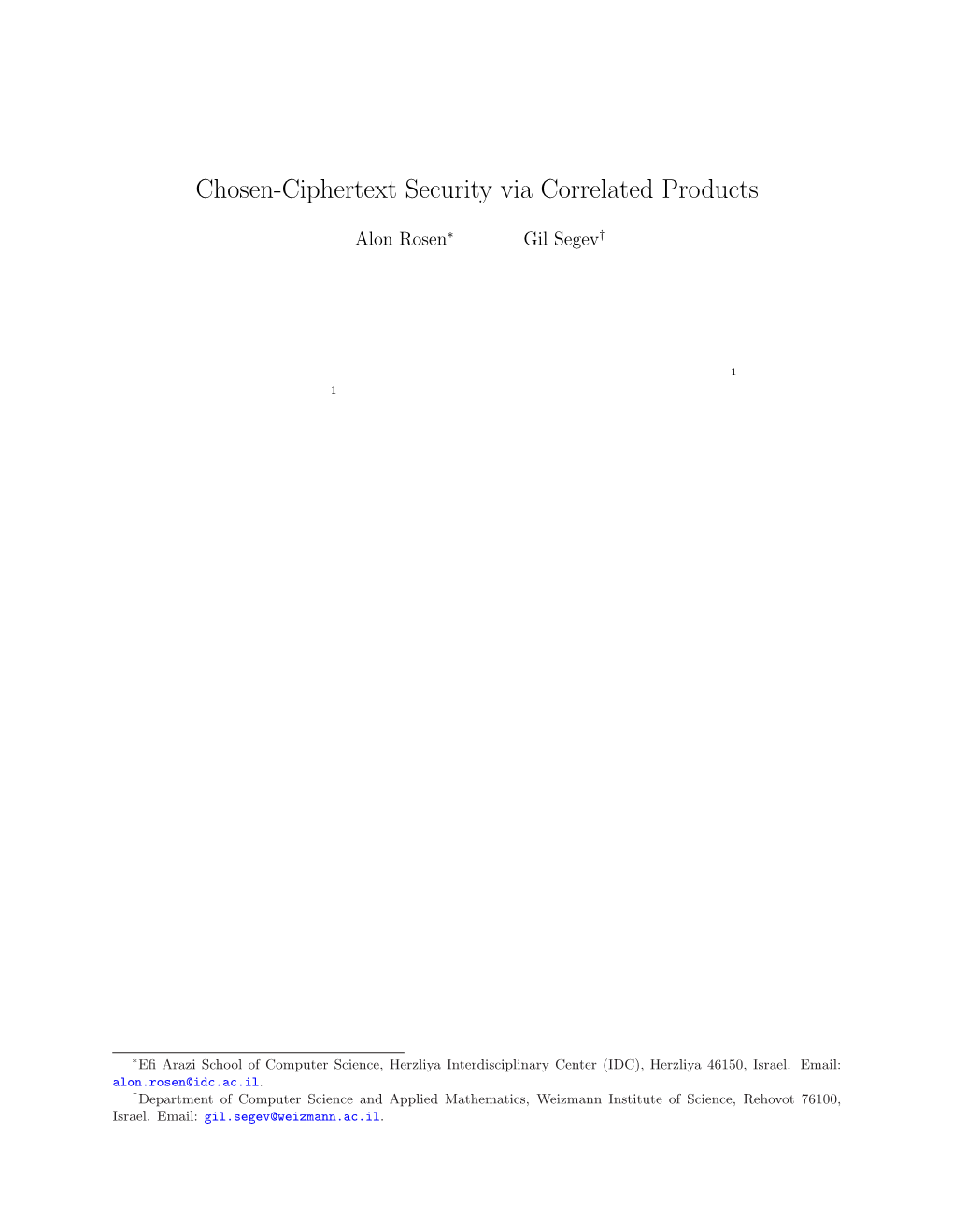 Chosen-Ciphertext Security Via Correlated Products