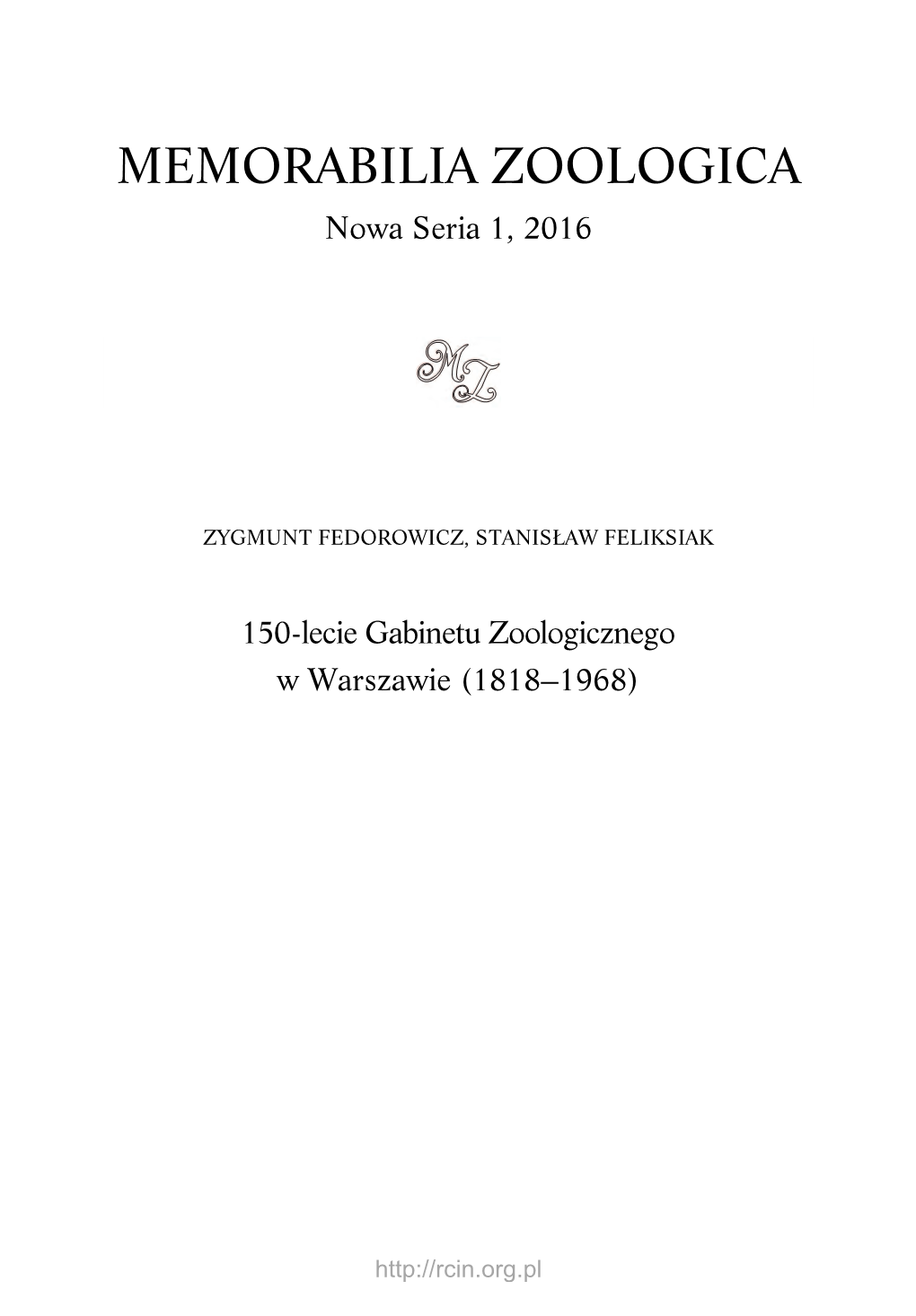 150-Lecie Gabinetu Zoologicznego W Warszawie (1818–1968)