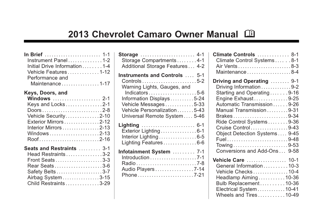 2013 Chevrolet Camaro Owner Manual M