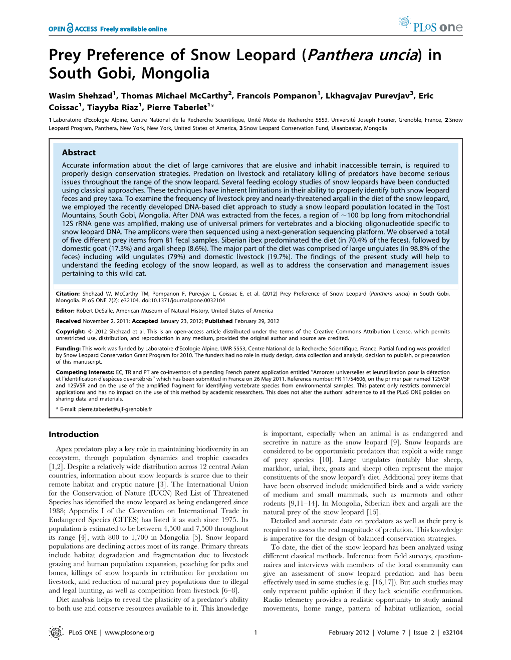 Prey Preference of Snow Leopard (Panthera Uncia) in South Gobi, Mongolia