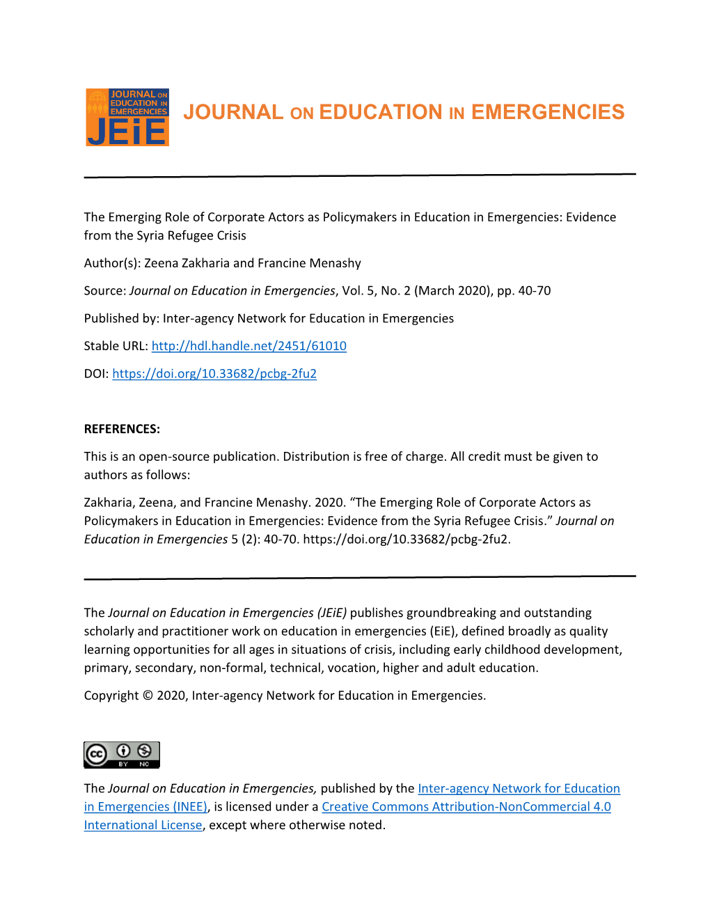 Journal on Education in Emergencies