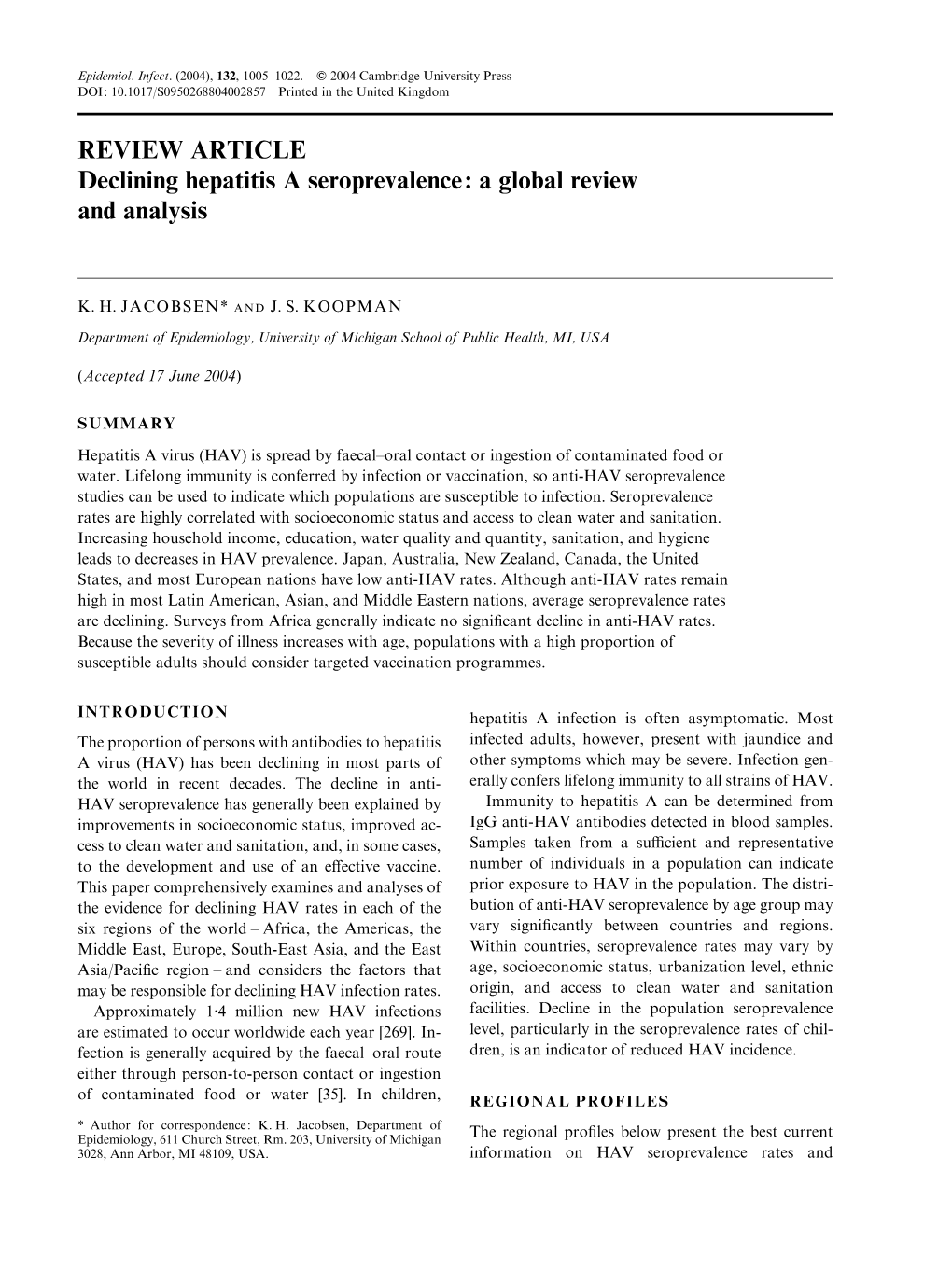 Declining Hepatitis a Seroprevalence: a Global Review and Analysis