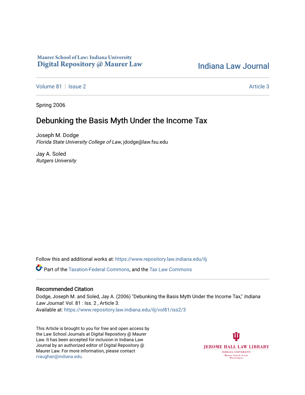 Debunking the Basis Myth Under the Income Tax