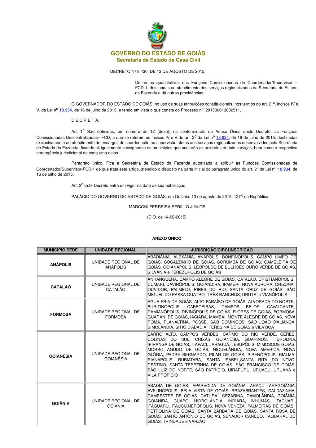 Decreto Numerado N° 8.430 / 2015