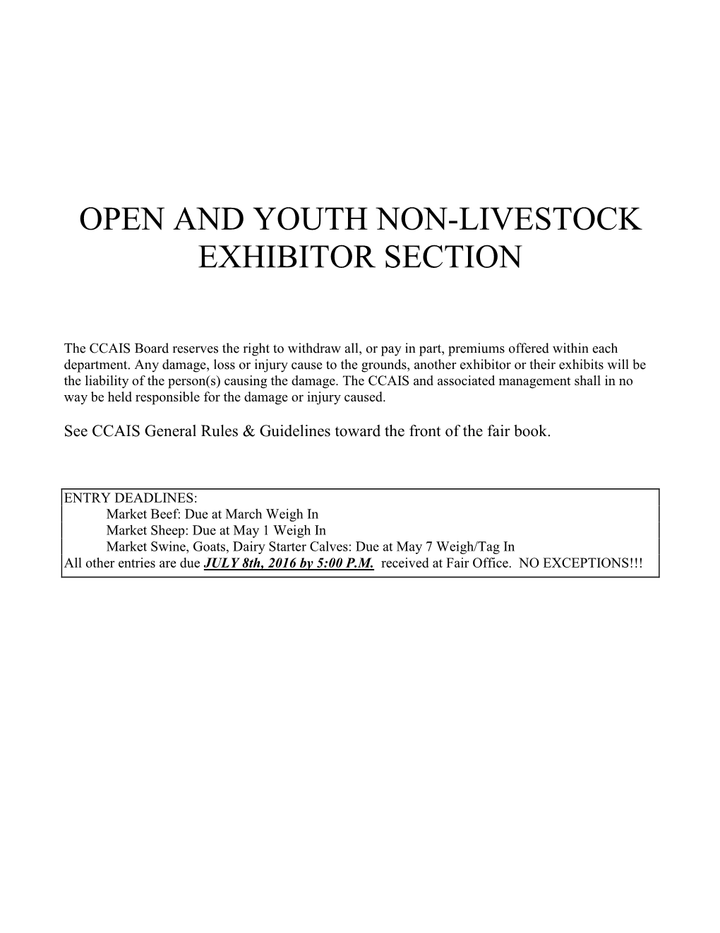 Non-Livestock Exhibitor Section