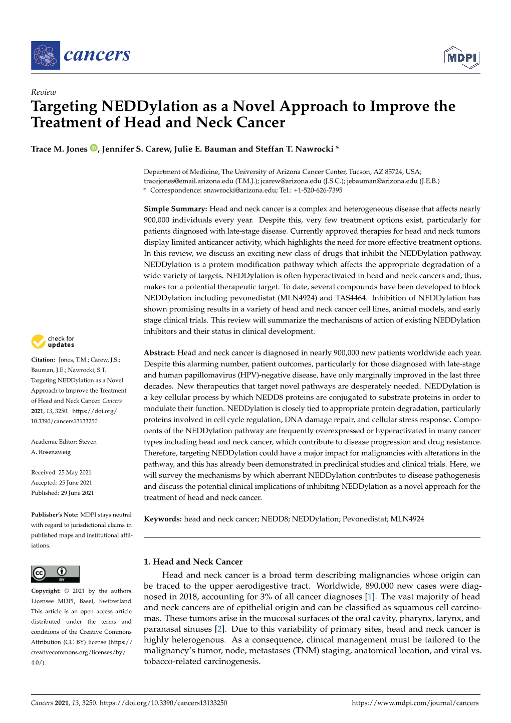 Targeting Neddylation As a Novel Approach to Improve the Treatment of Head and Neck Cancer