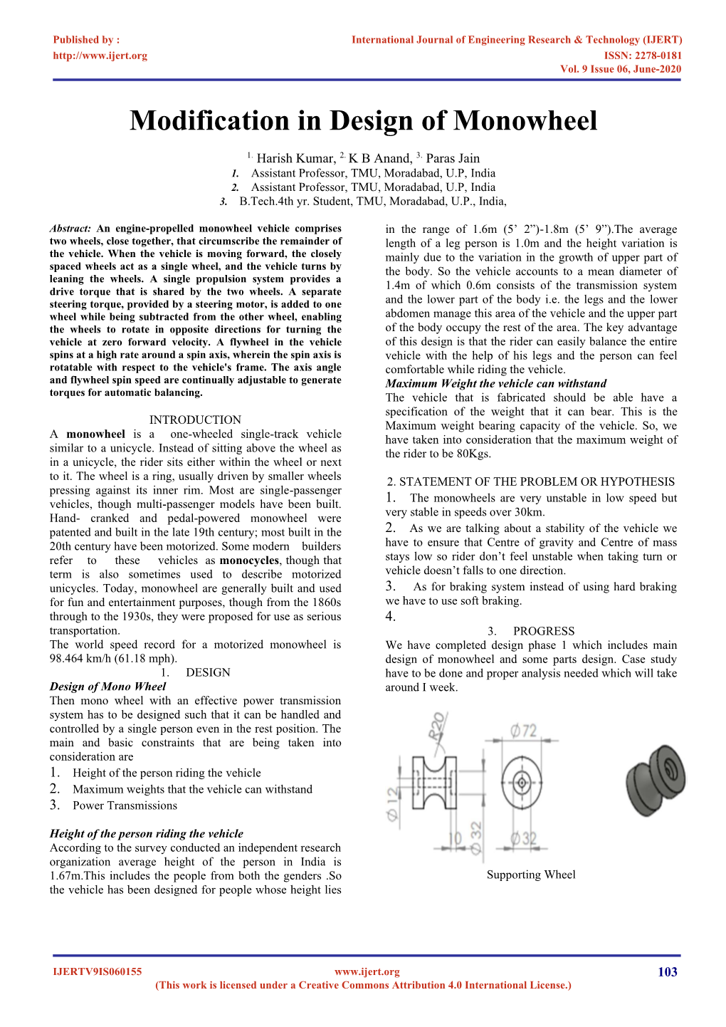 Modification in Design of Monowheel