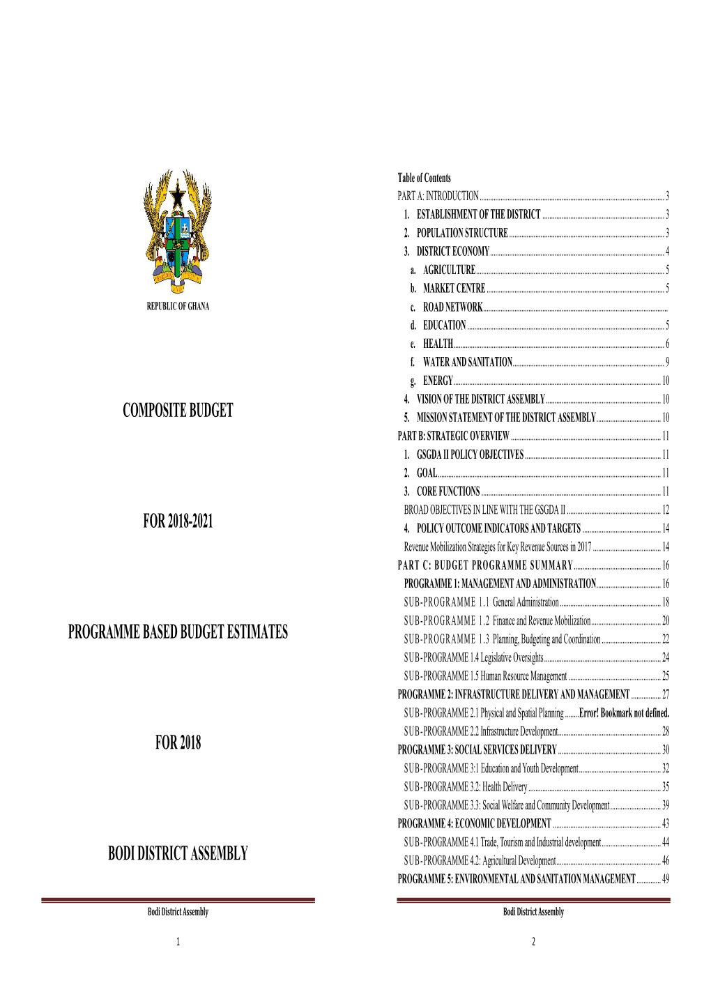 BODI DISTRICT ASSEMBLY SUB-PROGRAMME 4.2: Agricultural Development