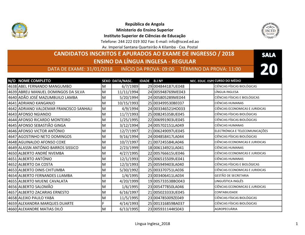 Ensino Da Língua Inglesa - Regular Data De Exame: 31/01/2018 Início Da Prova: 09:00 Término Da Prova: 11:00