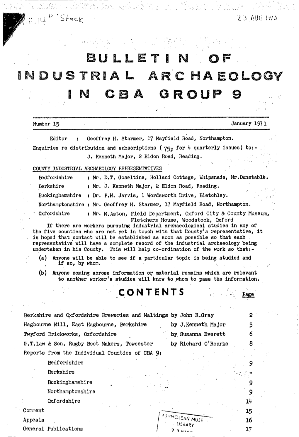 Bulletin Industria L Arc Ha Eology in Cb a Group 9