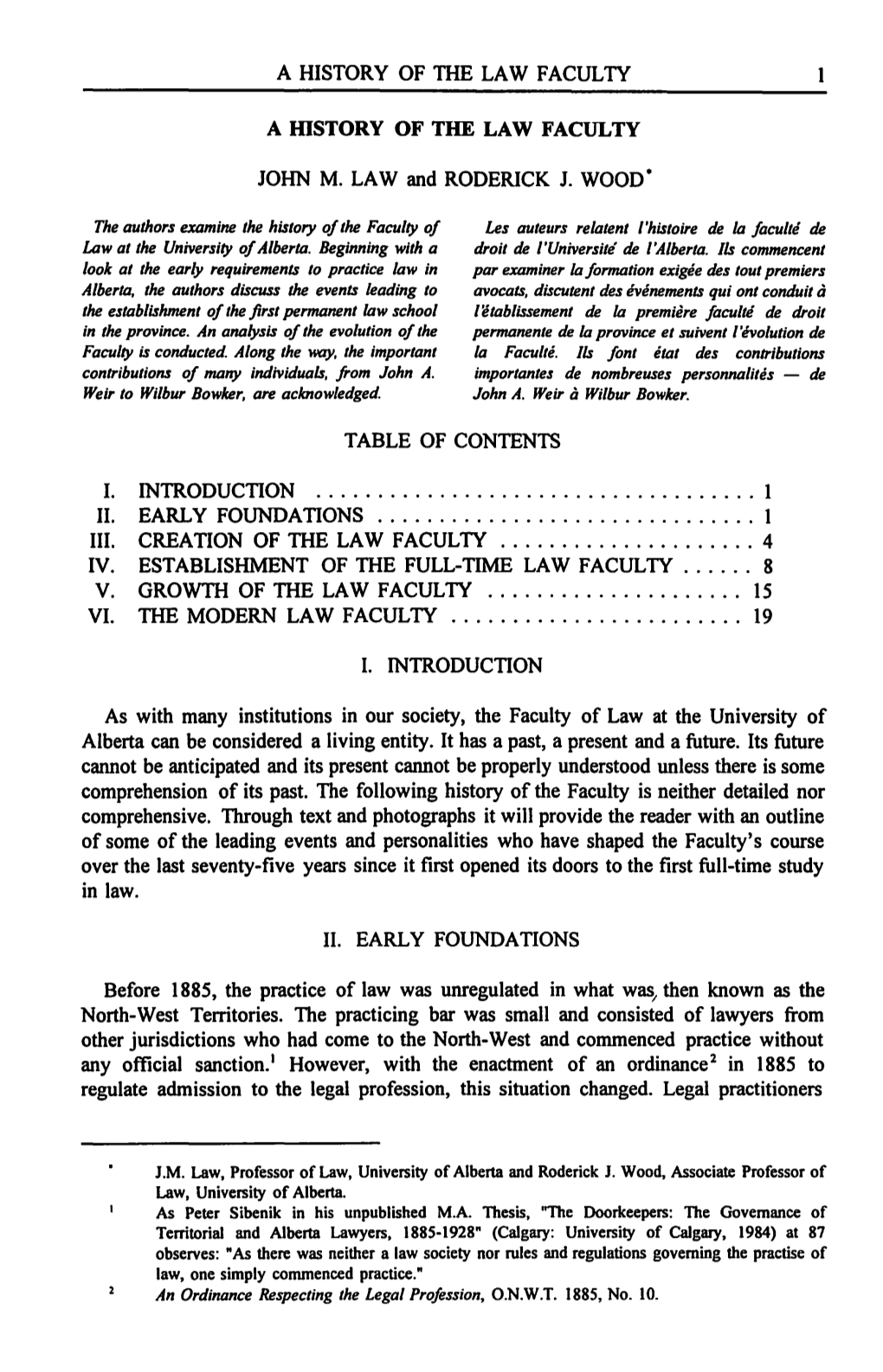 A History of the Law Faculty