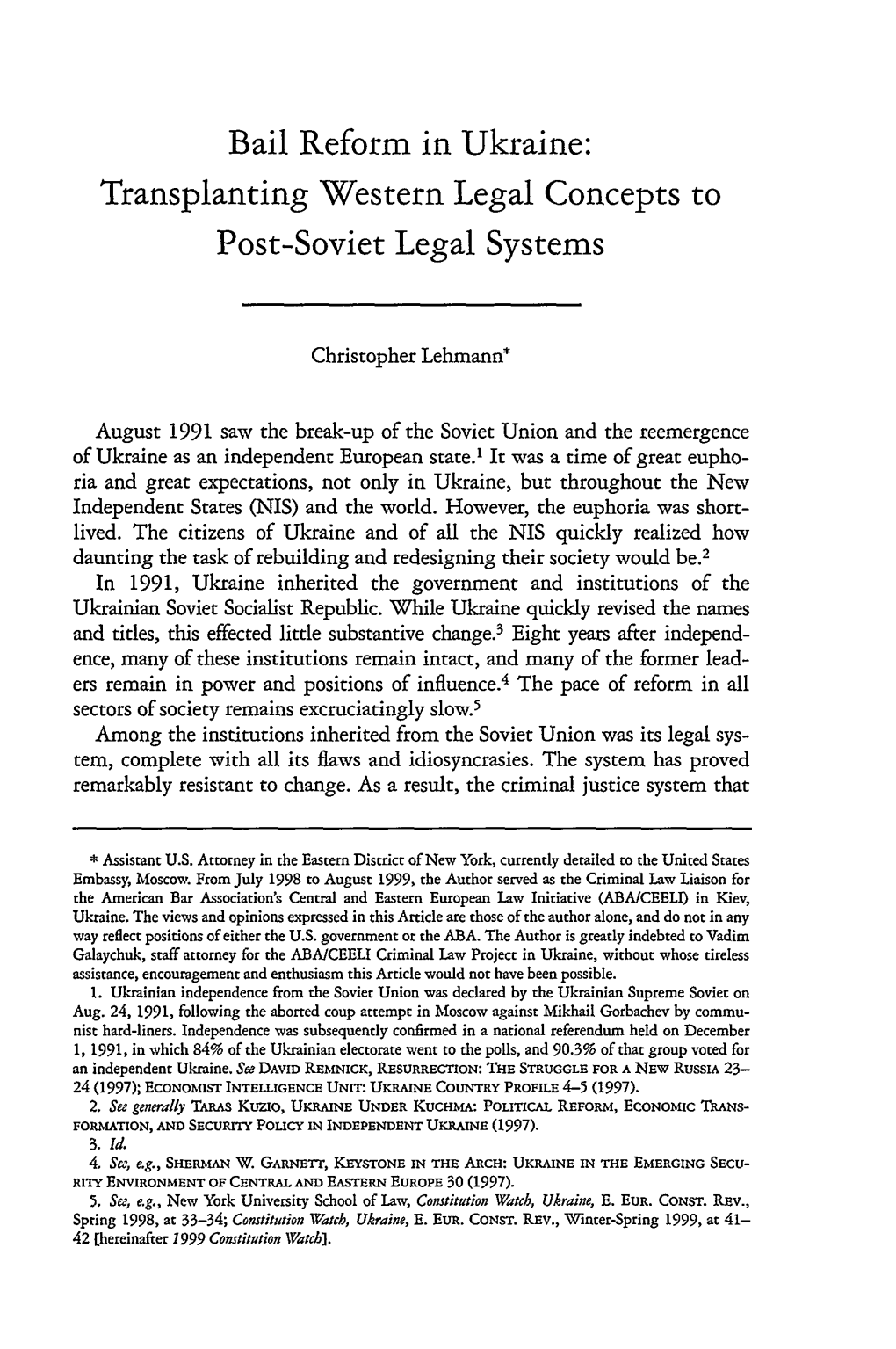 Bail Reform in Ukraine: Transplanting Western Legal Concepts to Post-Soviet Legal Systems