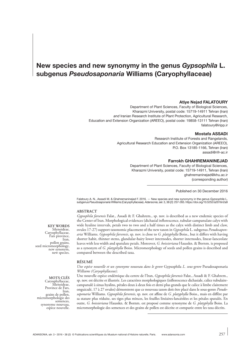 New Species and New Synonymy in the Genus Gypsophila L. Subgenus Pseudosaponaria Williams (Caryophyllaceae)