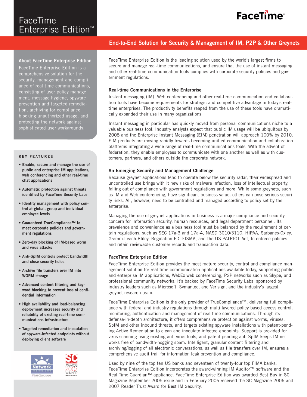 Datasheet Facetime Enterprise