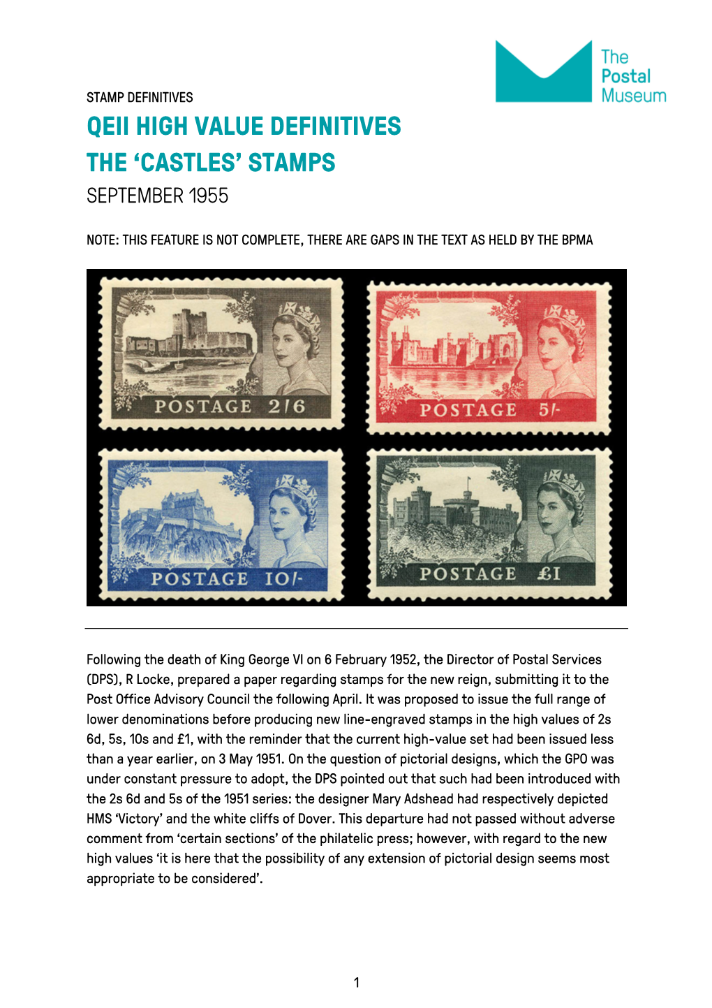 Qeii High Value Definitives the 'Castles' Stamps