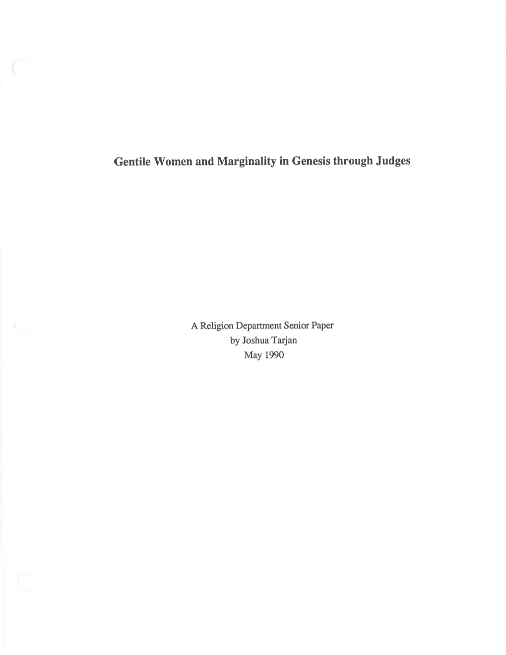 Gentile Women and Marginality in Genesis Through Judges