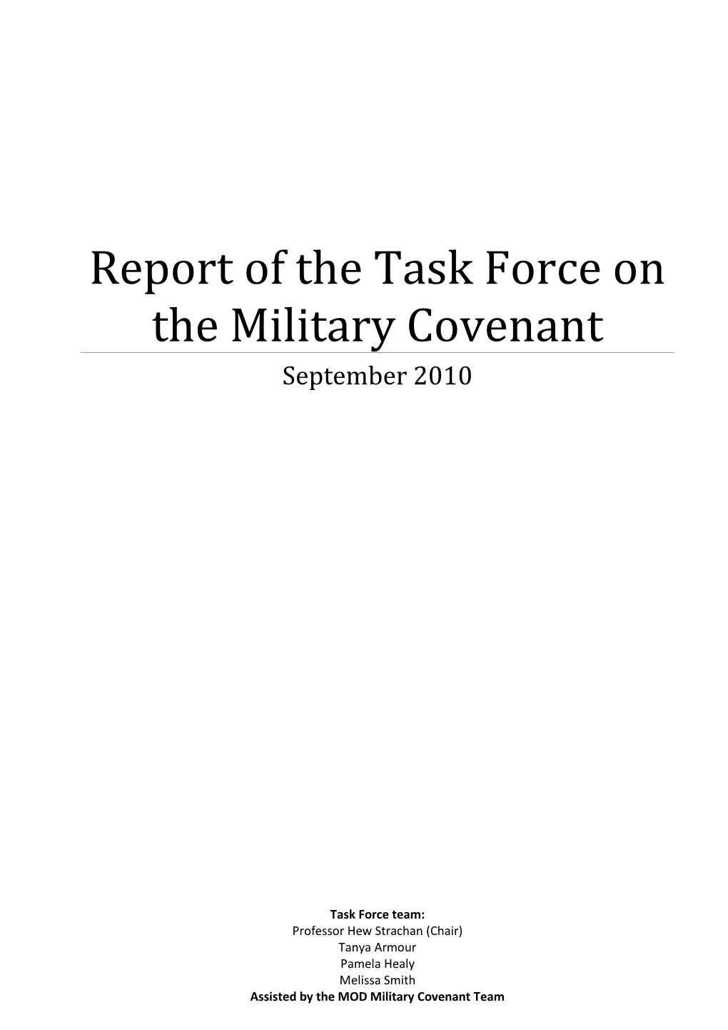 Report of the Task Force on the Military Covenant September 2010