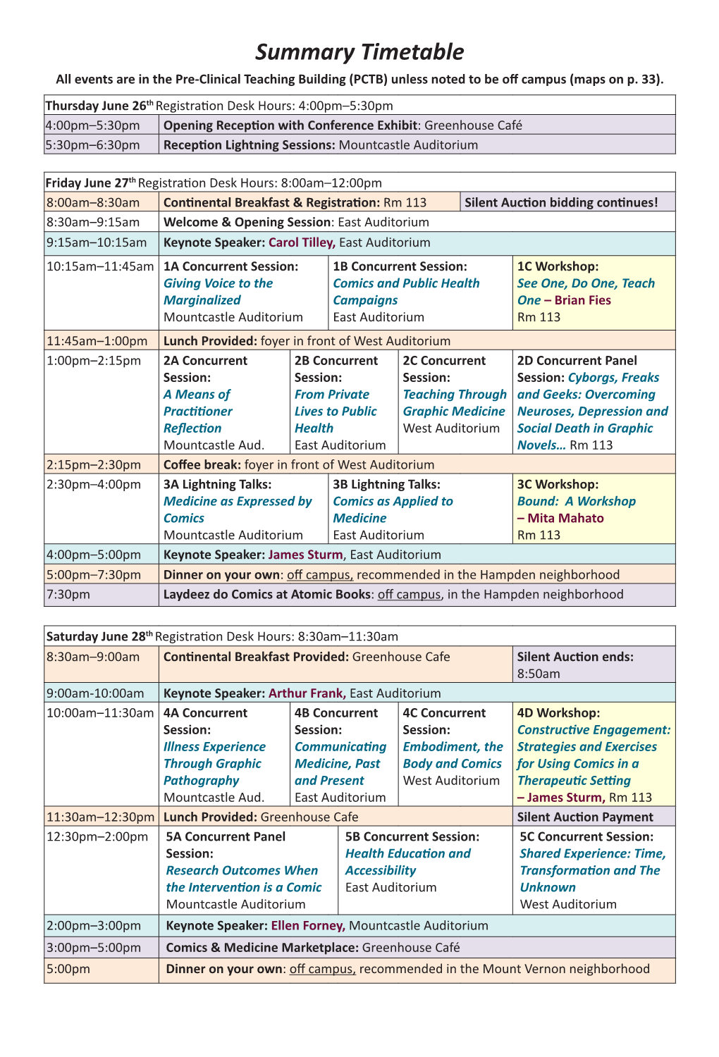Summary Timetable All Events Are in the Pre-Clinical Teaching Building (PCTB) Unless Noted to Be Off Campus (Maps on P