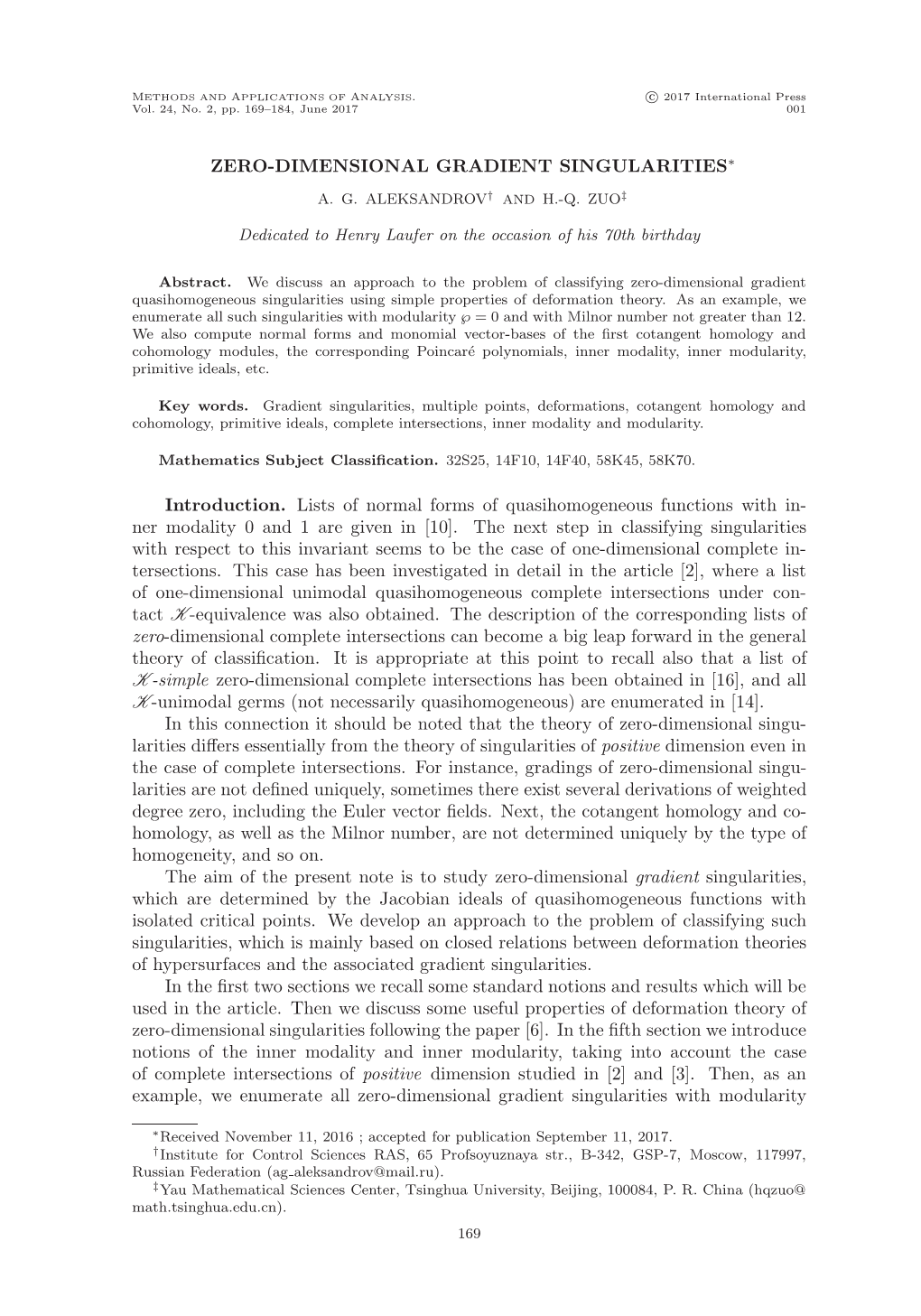 ZERO-DIMENSIONAL GRADIENT SINGULARITIES Introduction. Lists