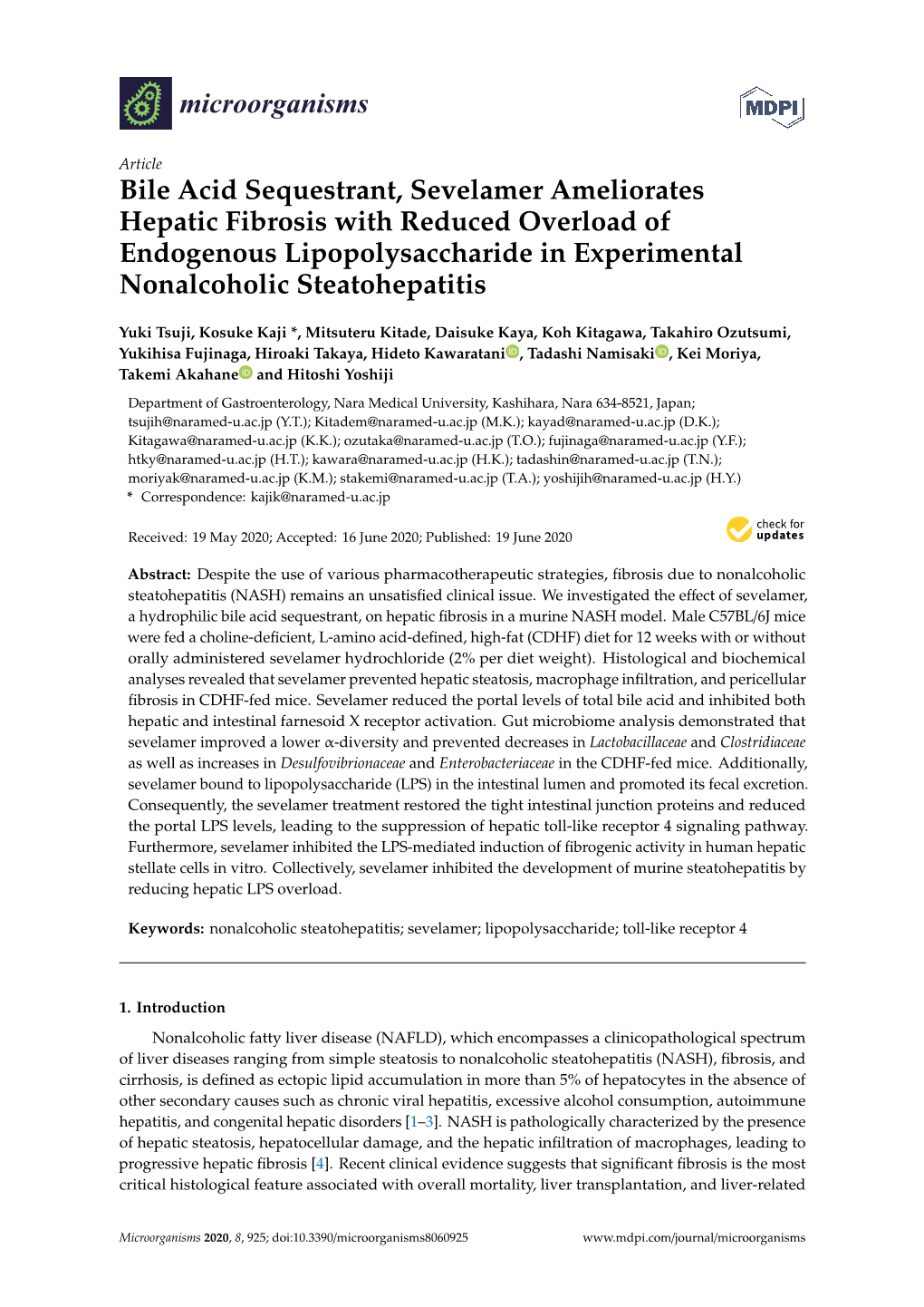 Bile Acid Sequestrant, Sevelamer Ameliorates Hepatic Fibrosis with Reduced Overload of Endogenous Lipopolysaccharide in Experimental Nonalcoholic Steatohepatitis