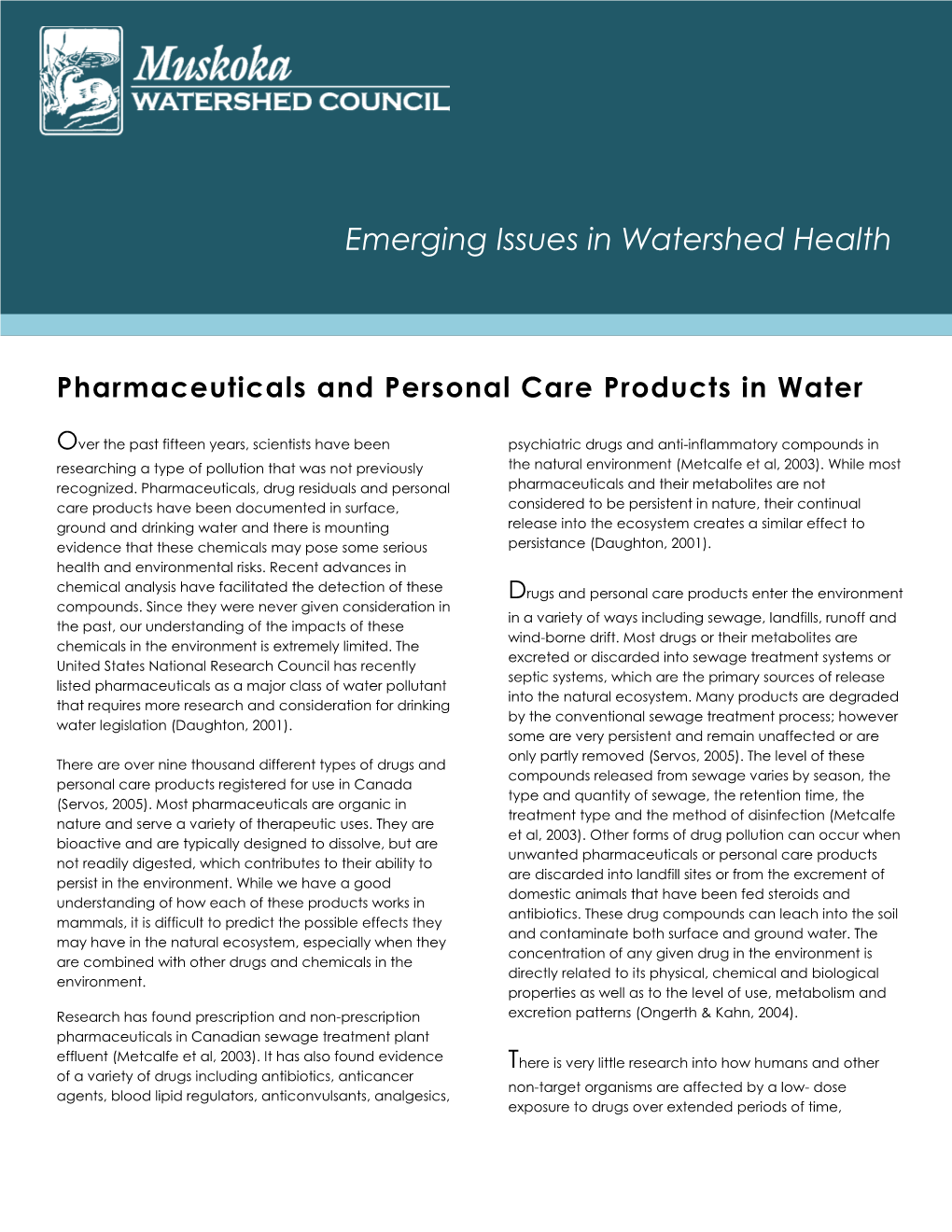 Pharmaceuticals and Personal Care Products in Water