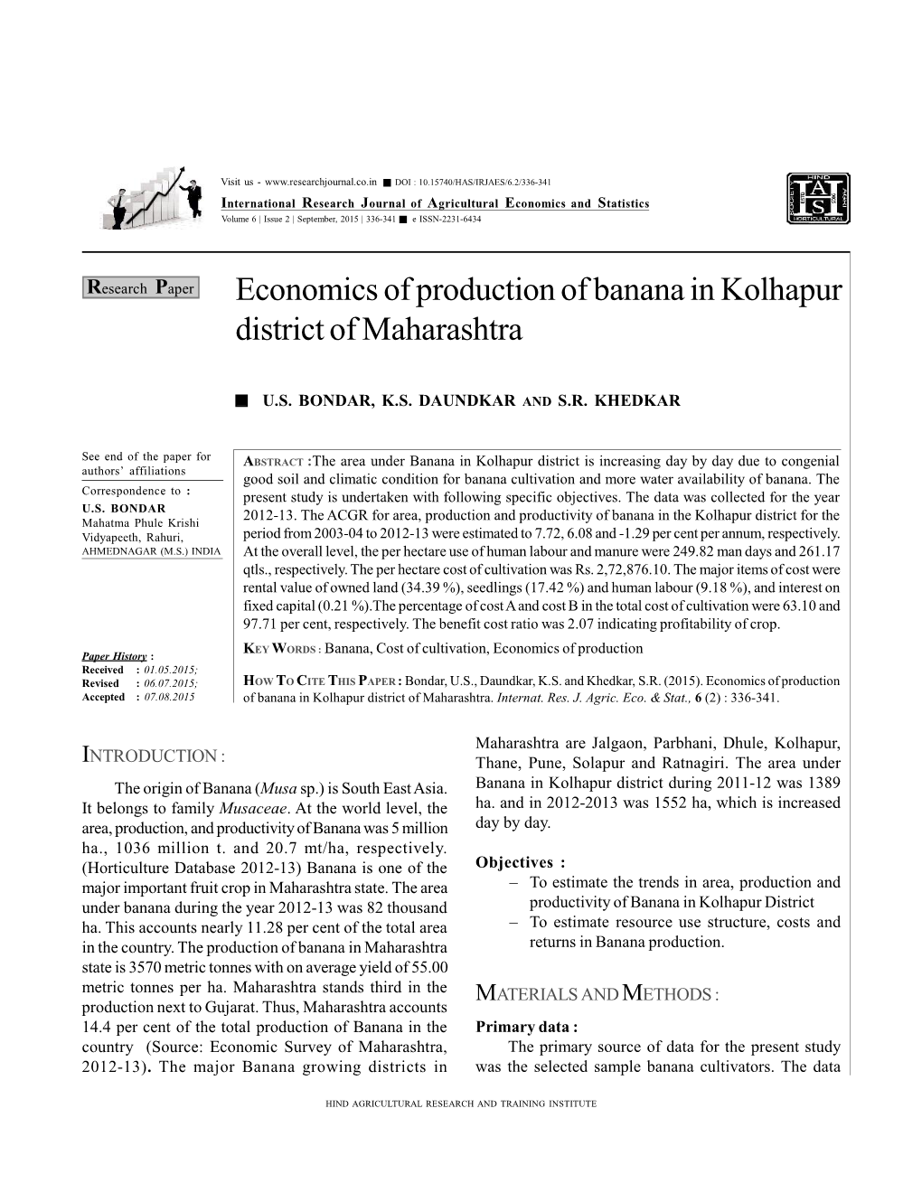 Economics of Production of Banana in Kolhapur District of Maharashtra