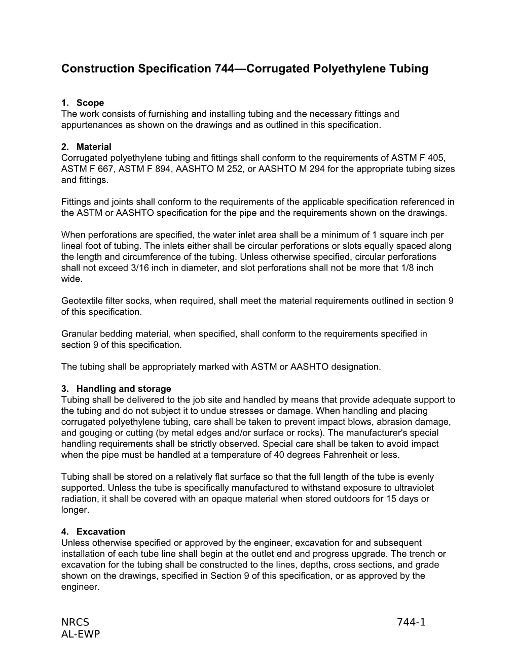 Construction Specification 44 Corrugated Polyethylene Tubing