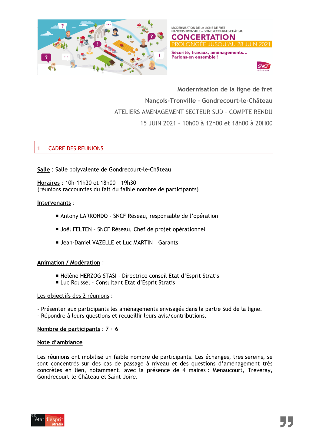 Gondrecourt-Le-Château ATELIERS AMENAGEMENT SECTEUR SUD – COMPTE RENDU 15 JUIN 2021 – 10H00 À 12H00 Et 18H00 À 20H00