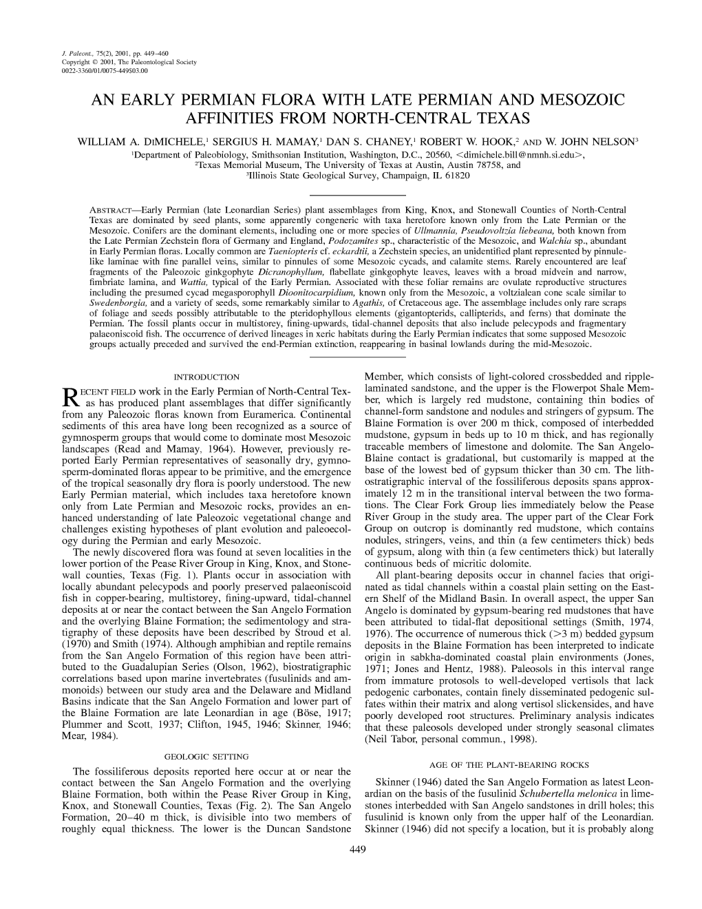 An Early Permian Flora with Late Permian and Mesozoic Affinities from North-Central Texas