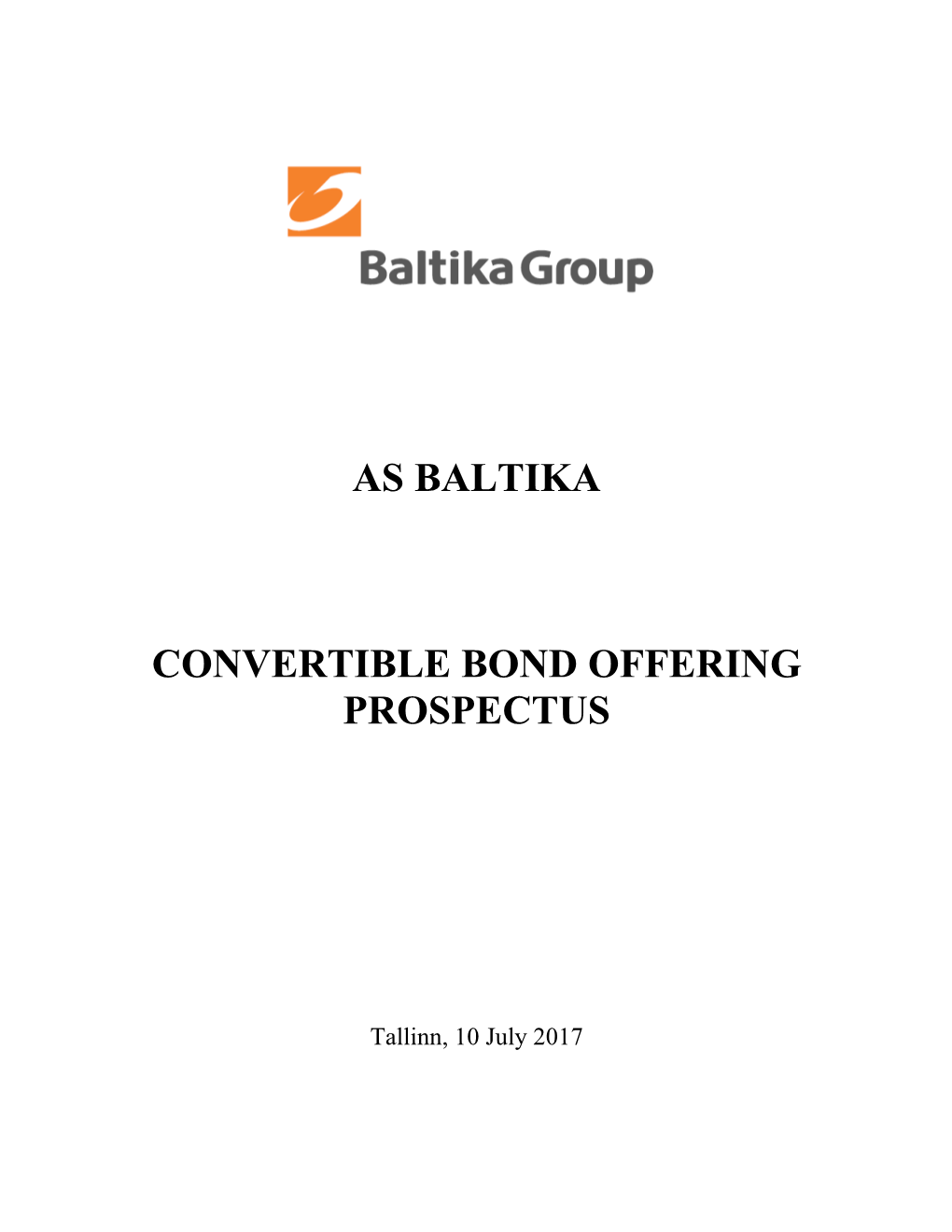 As Baltika Convertible Bond Offering Prospectus