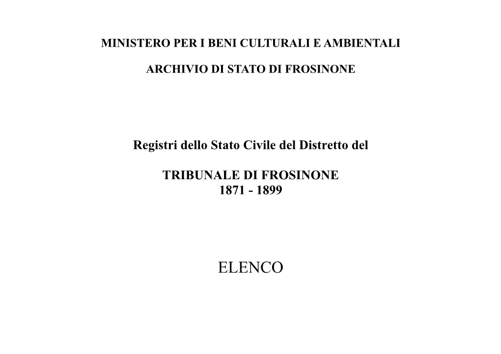 Registri Di Stato Civile Del Tribunale Di Frosinone