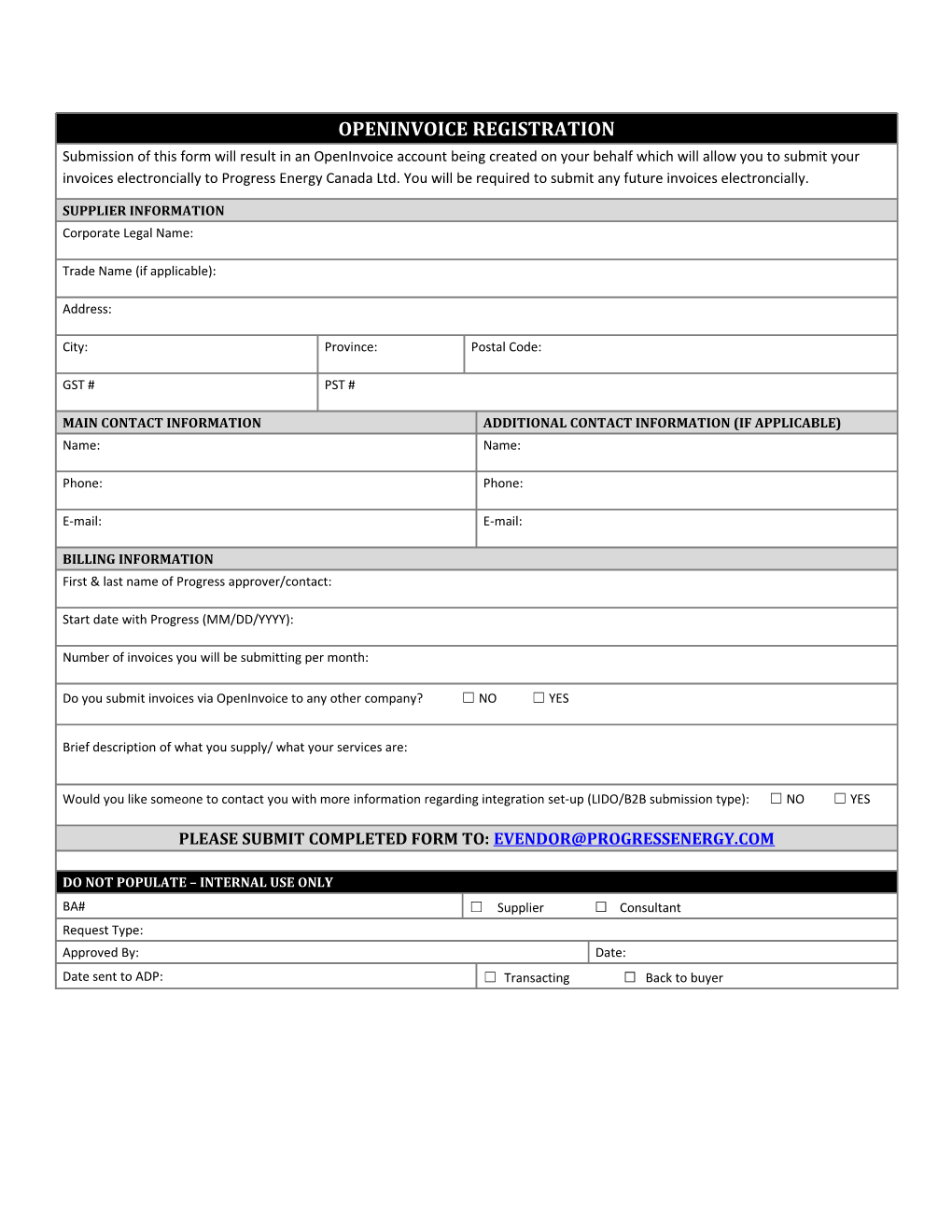 Openinvoice Registration / Submission of This Form Will Result in an Openinvoice Account