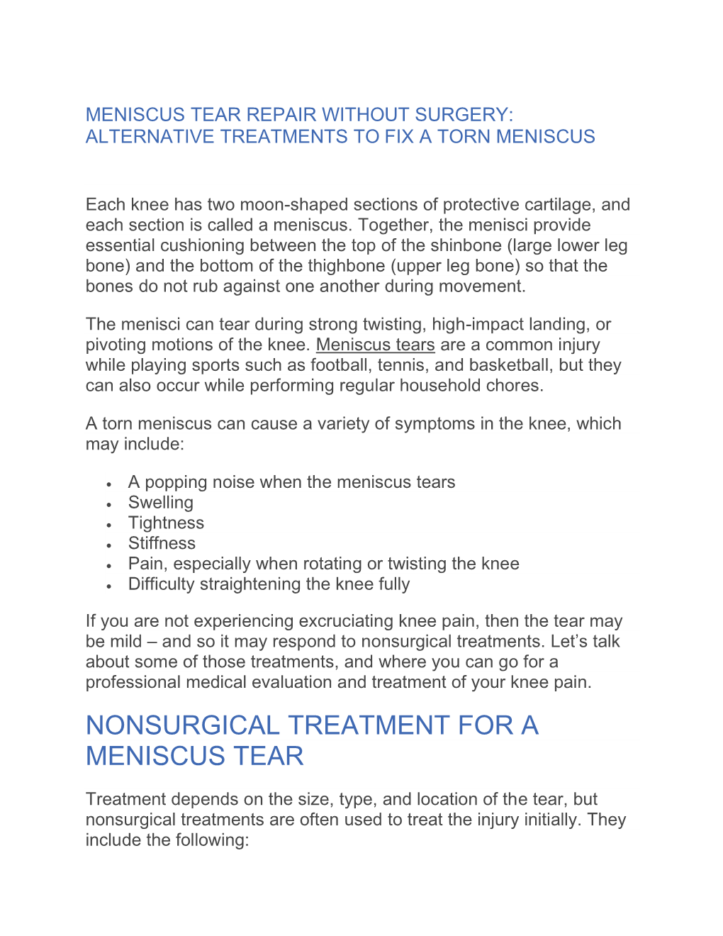 Meniscus Tear Repair Without Surgery: Alternative Treatments to Fix a Torn Meniscus