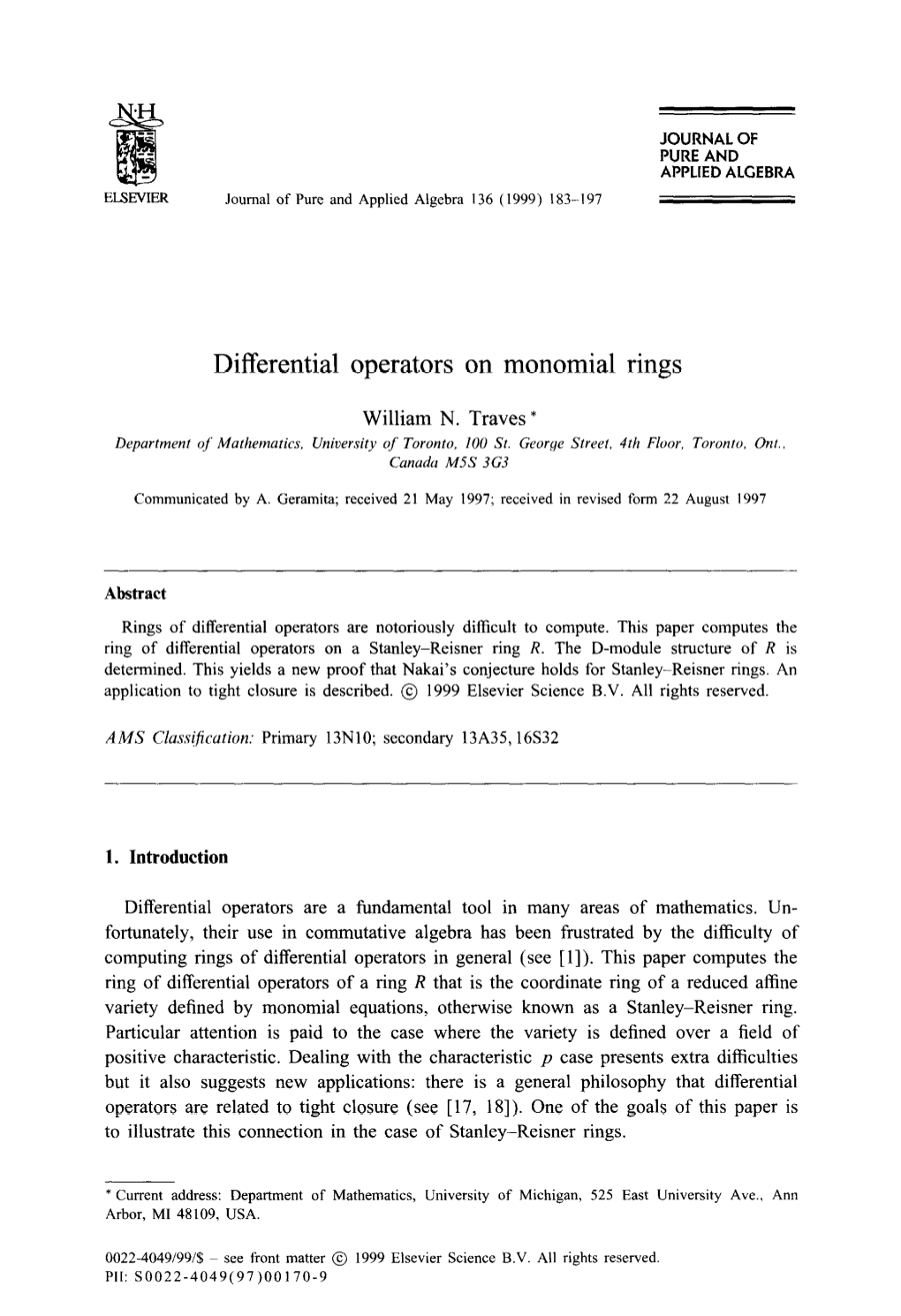 Differential Operators on Monomial Rings