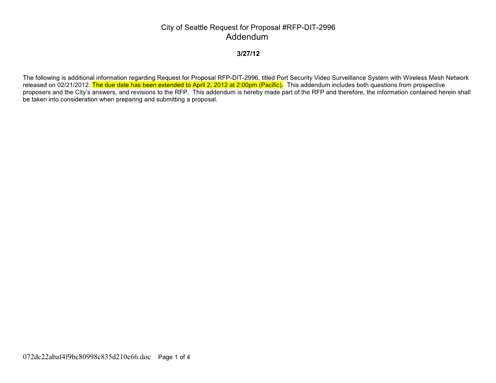 City of Seattle Request for Proposal #RFP-DIT-2996