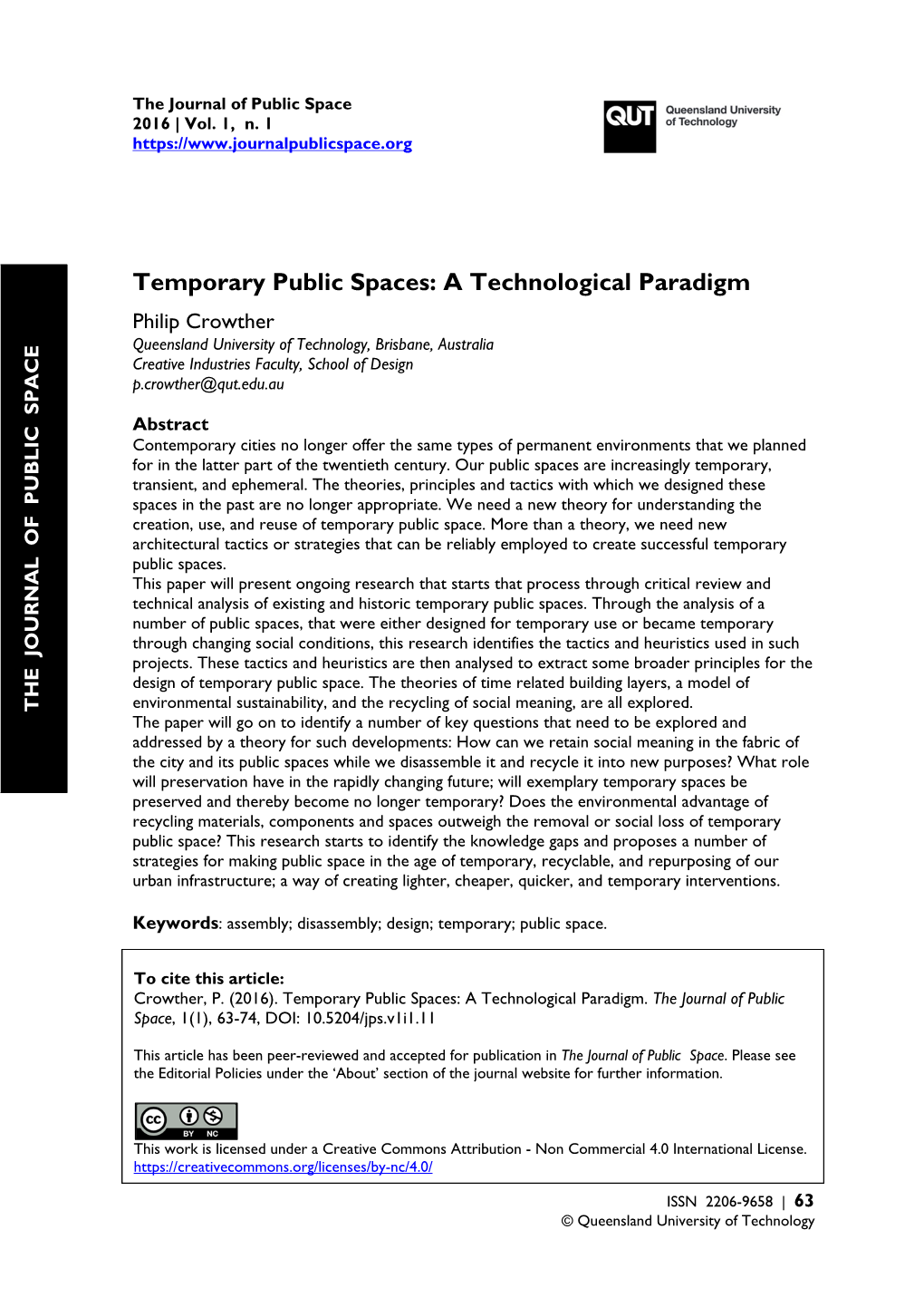 Temporary Public Spaces: a Technological Paradigm