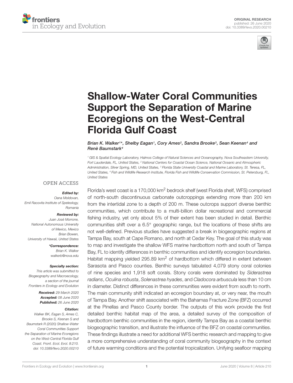 Shallow-Water Coral Communities Support the Separation of Marine Ecoregions on the West-Central Florida Gulf Coast