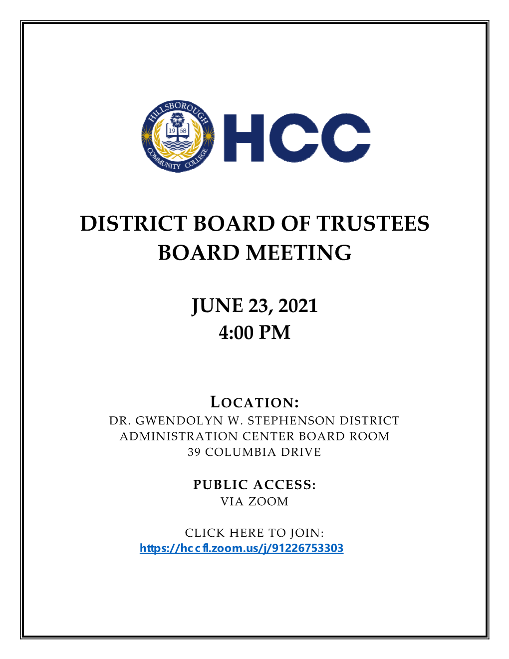 HCC District Board of Trustee's Agenda 062321