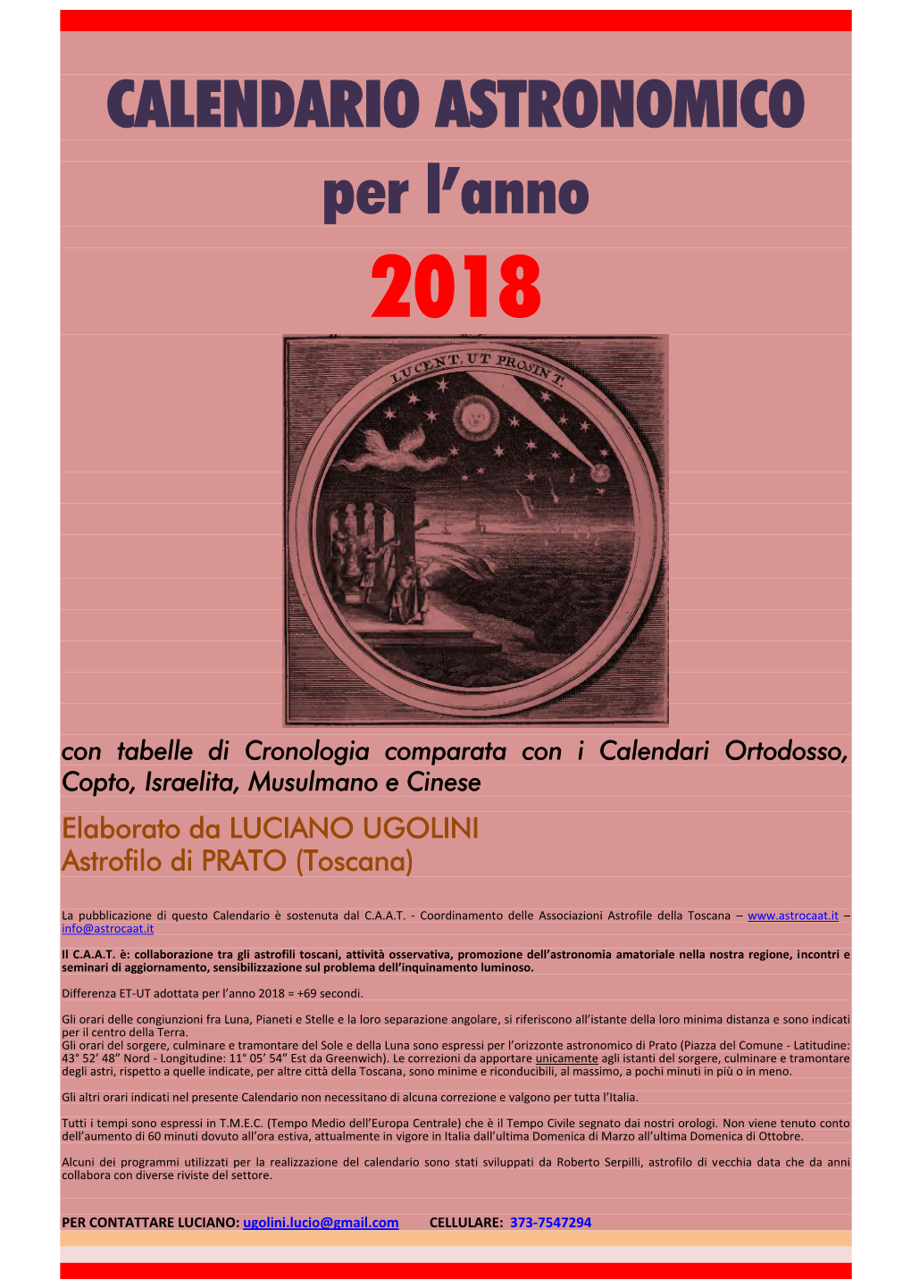 CALENDARIO ASTRONOMICO Per L'anno