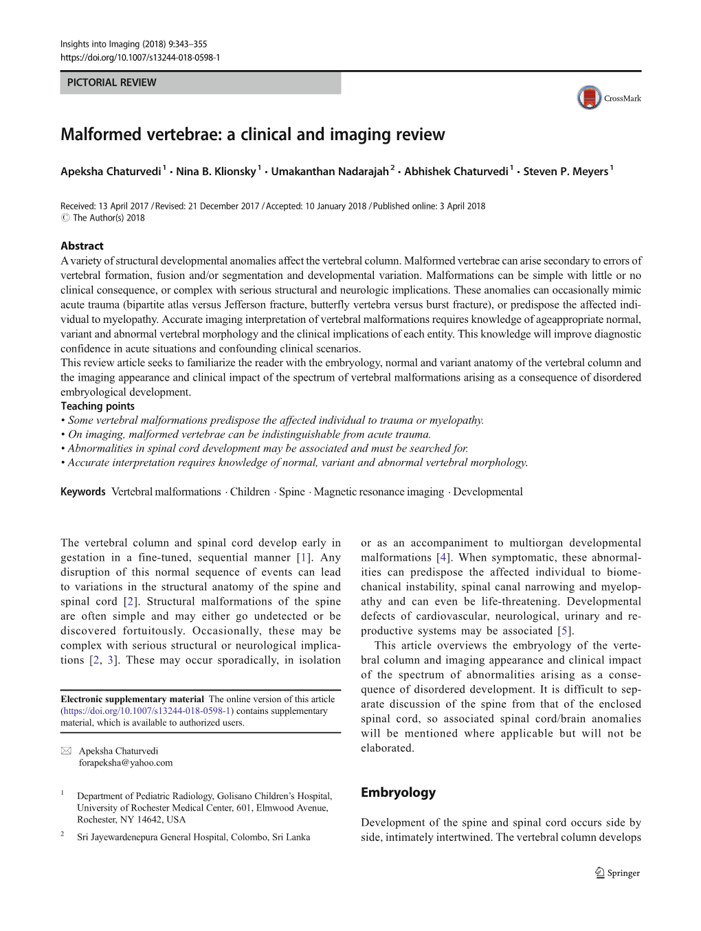 Malformed Vertebrae: a Clinical and Imaging Review