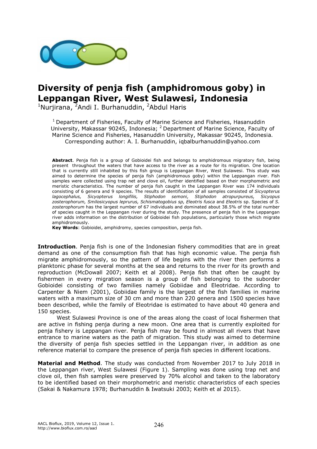 Diversity of Penja Fish (Amphidromous Goby) in Leppangan River, West Sulawesi, Indonesia 1Nurjirana, 2Andi I