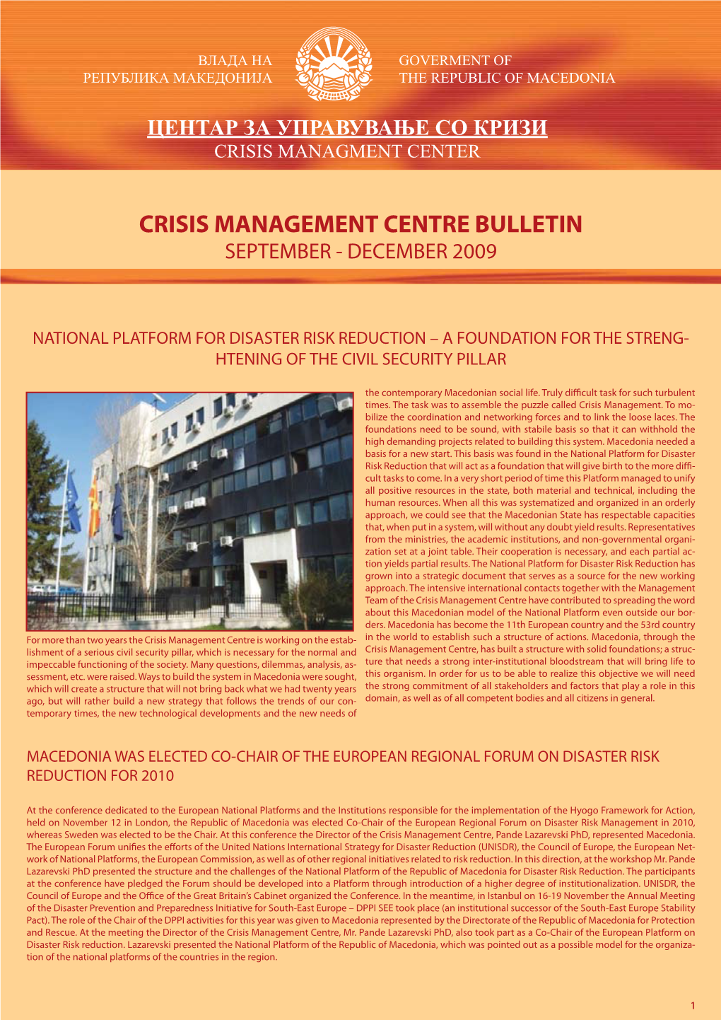 Crisis Management Centre Bulletin September - December 2009