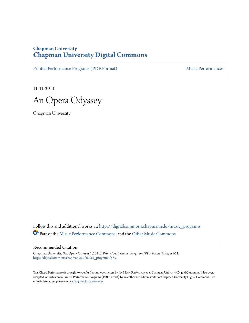 An Opera Odyssey Chapman University