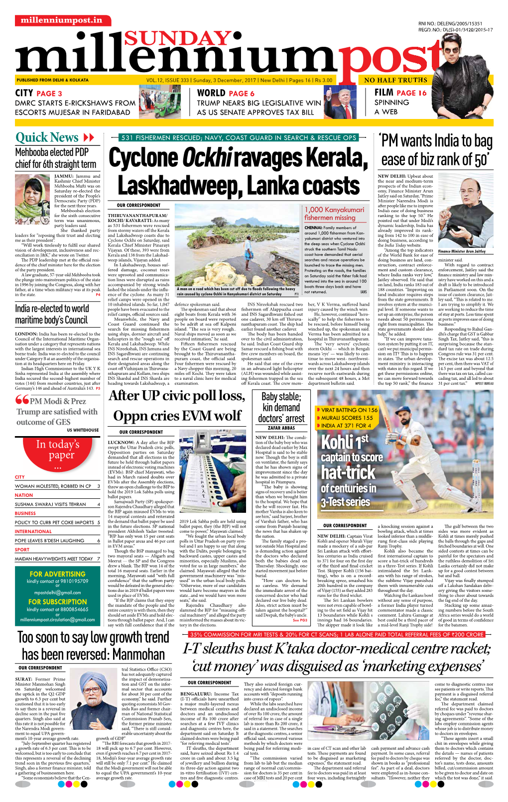 Cyclone Ockhiravages Kerala, Laskhadweep, Lanka Coasts