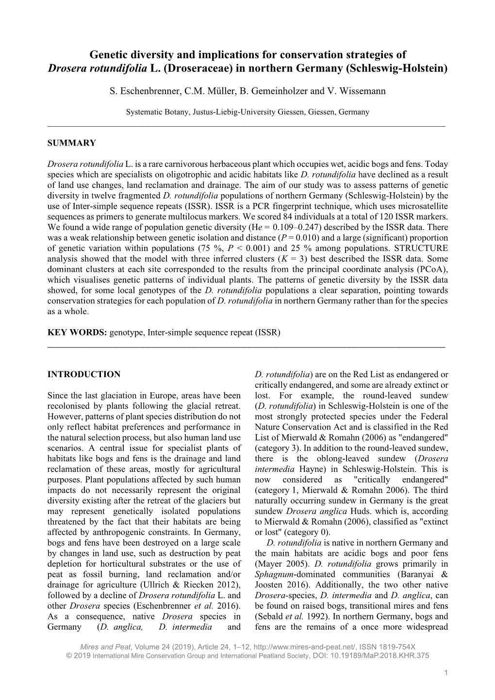 Genetic Diversity and Implications for Conservation Strategies of Drosera Rotundifolia L